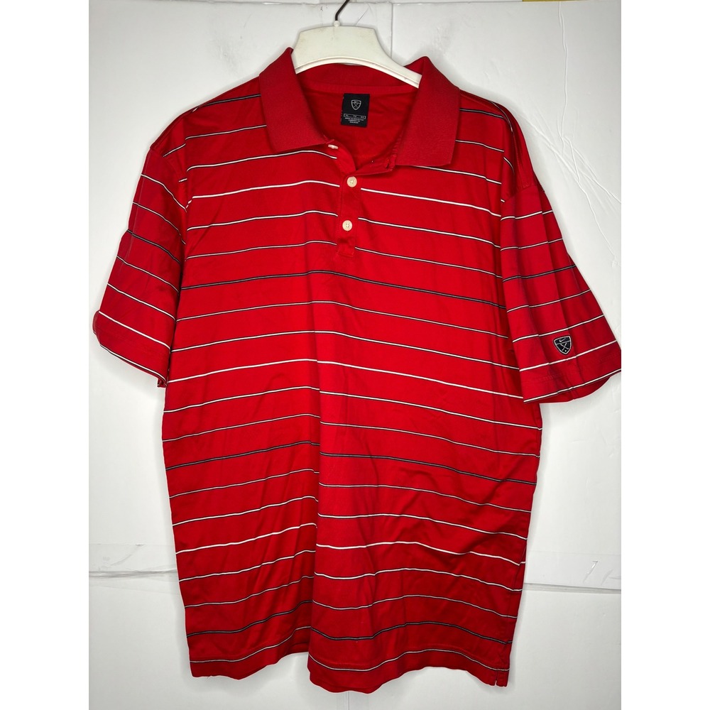 Nike Golf Mens XL Red Striped Cotton Short Sleeve Polo Shirt RN 56323